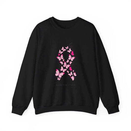 Printify Pink Butterfly Ribbon Sweatshirt | Breast Cancer Awareness, Support - Sweatshirts Sweatshirt