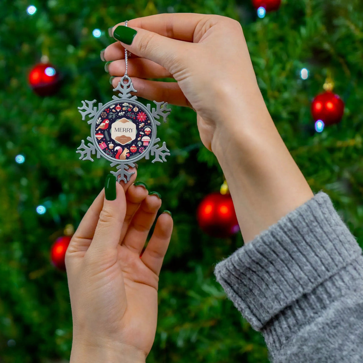 Printify Pewter Snowflake Christmas Ornament — Merry Holiday Tree Decoration - Holiday Ornaments Home Decor