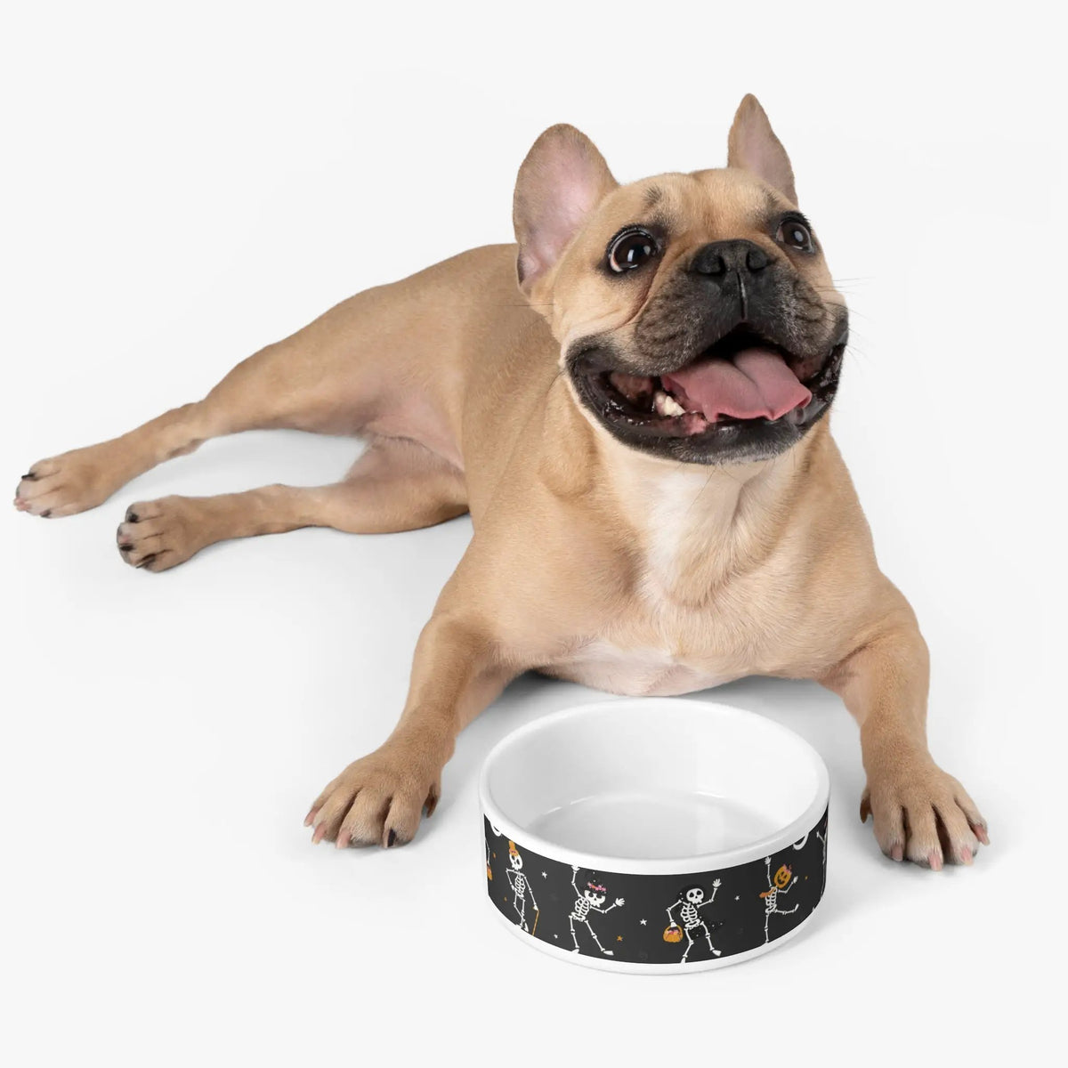 Printify Halloween Dancing Skeletons Pet Bowl — Festive Dog & Cat Food Bowl - Bowls Pets