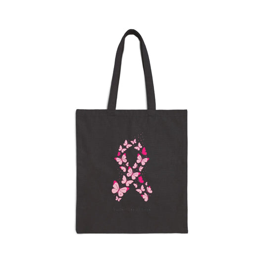 Printify Pink Ribbon Butterfly Tote, Breast Cancer Awareness Canvas Tote | Support, Solidarity - Tote Bags Bags