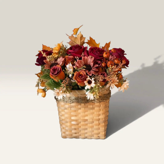 Tulu Designs Burgundy And Rust Rose Woven Wicker Fall Door Basket With Sunflowers - Wreaths Home Decor