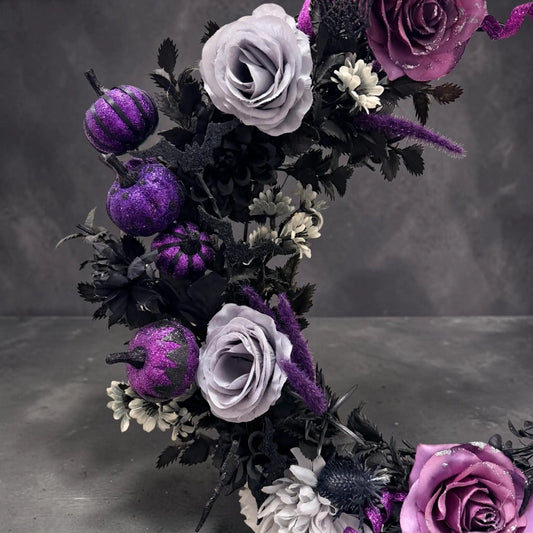 Purple & Black Crescent Moon Halloween Wreath