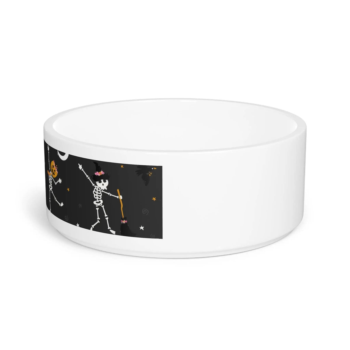 Printify Halloween Dancing Skeletons Pet Bowl — Festive Dog & Cat Food Bowl - Bowls Pets