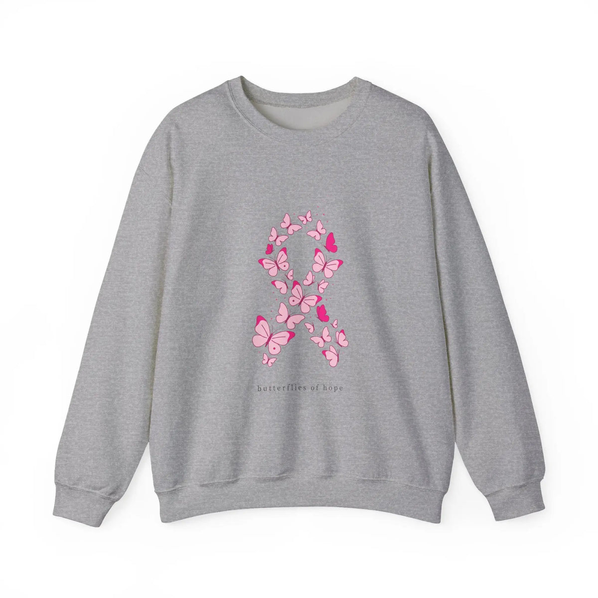 Printify Pink Butterfly Ribbon Sweatshirt | Breast Cancer Awareness, Support - Sweatshirts Sweatshirt