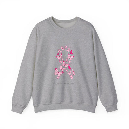 Printify Pink Butterfly Ribbon Sweatshirt | Breast Cancer Awareness, Support - Sweatshirts Sweatshirt