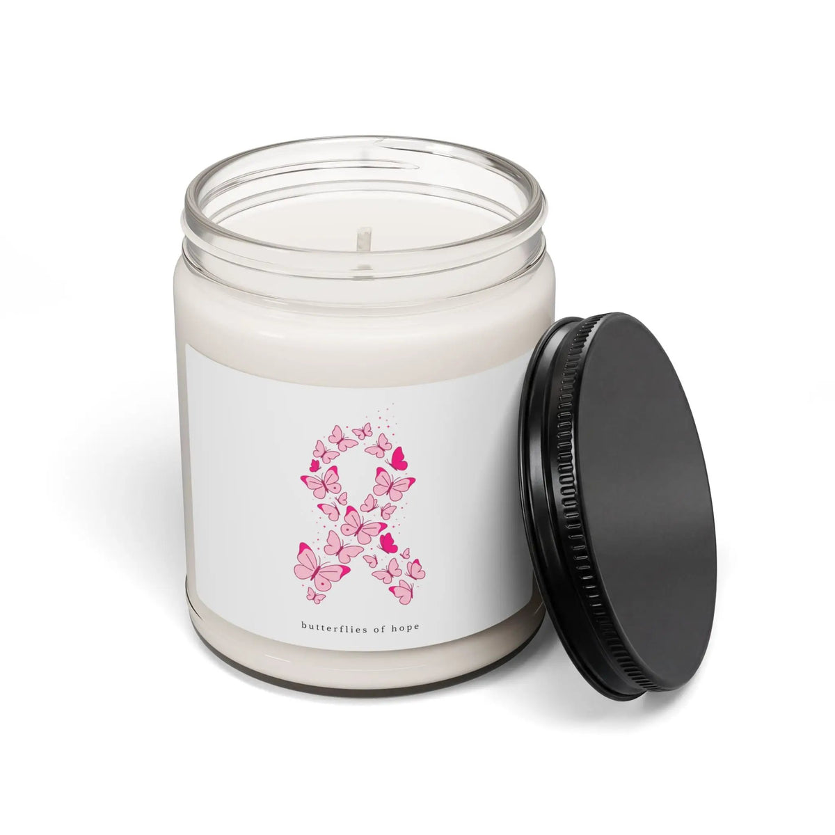 Printify Pink Ribbon Butterfly Candle | Soy Candle, Breast Cancer Awareness - Candles Home Decor
