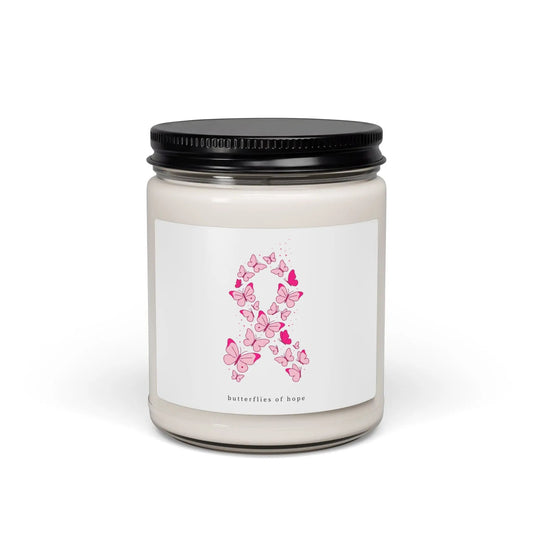 Printify Pink Ribbon Butterfly Candle | Soy Candle, Breast Cancer Awareness - Candles Home Decor