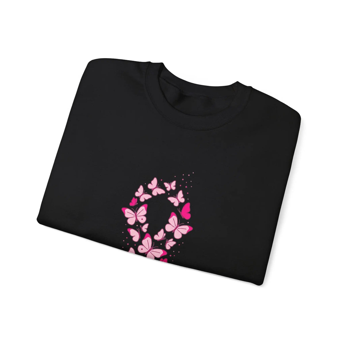 Printify Pink Butterfly Ribbon Sweatshirt | Breast Cancer Awareness, Support - Sweatshirts Sweatshirt