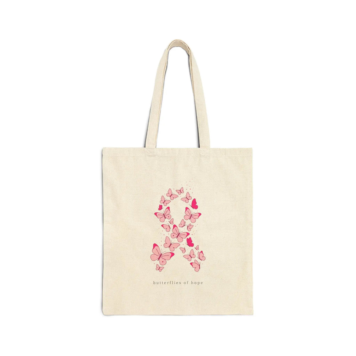 Printify Pink Ribbon Butterfly Tote, Breast Cancer Awareness Canvas Tote | Support, Solidarity - Tote Bags Bags