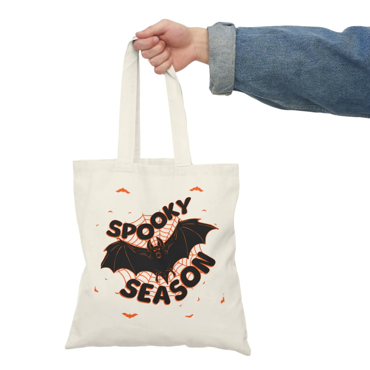 Printify Halloween Spooky Season Bat Cotton Canvas Reusable Grocery Tote Bag - Tote Bags Bags