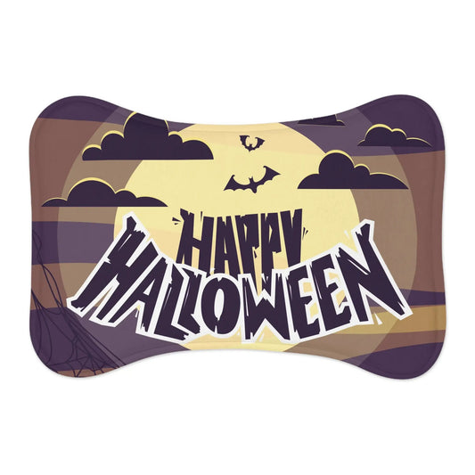 Printify Happy Halloween Pet Feeding Mat — Spooky Moon & Bats Placemat for Dogs & Cats - Pet Bowl Mats Pets