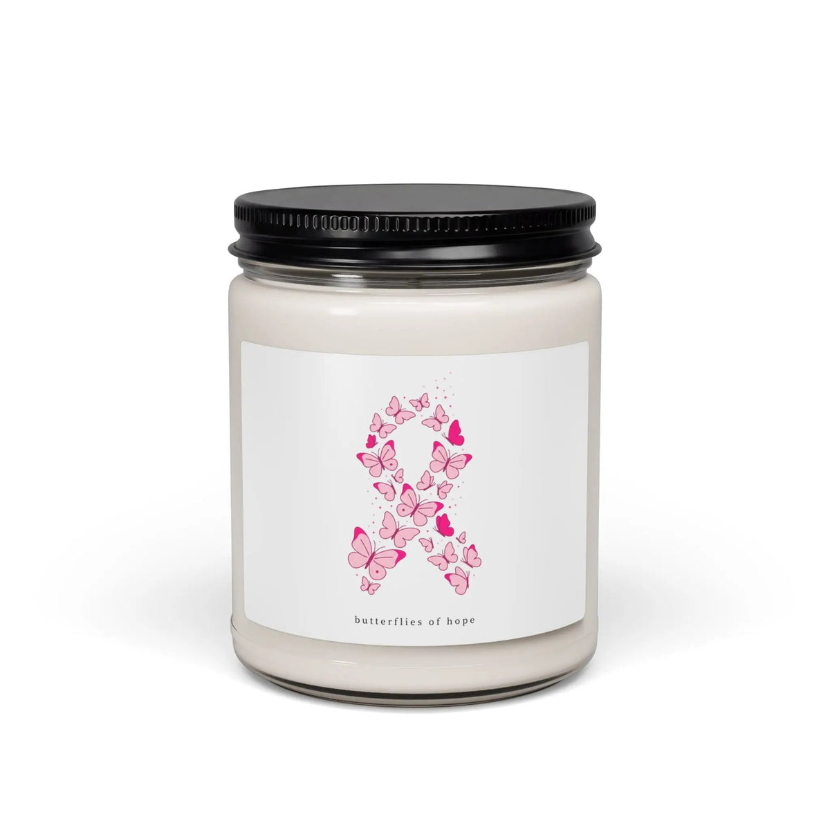 Printify Pink Ribbon Butterfly Candle | Soy Candle, Breast Cancer Awareness - Candles Home Decor