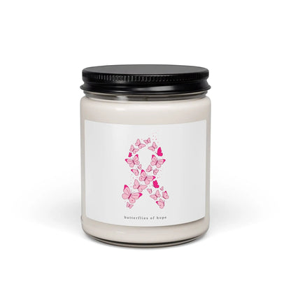 Printify Pink Ribbon Butterfly Candle | Soy Candle, Breast Cancer Awareness - Candles Home Decor