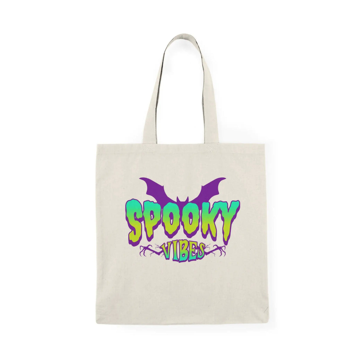 Printify Spooky Vibes Halloween Canvas Tote Bag With Bat Graphic Design - Tote Bags Bags