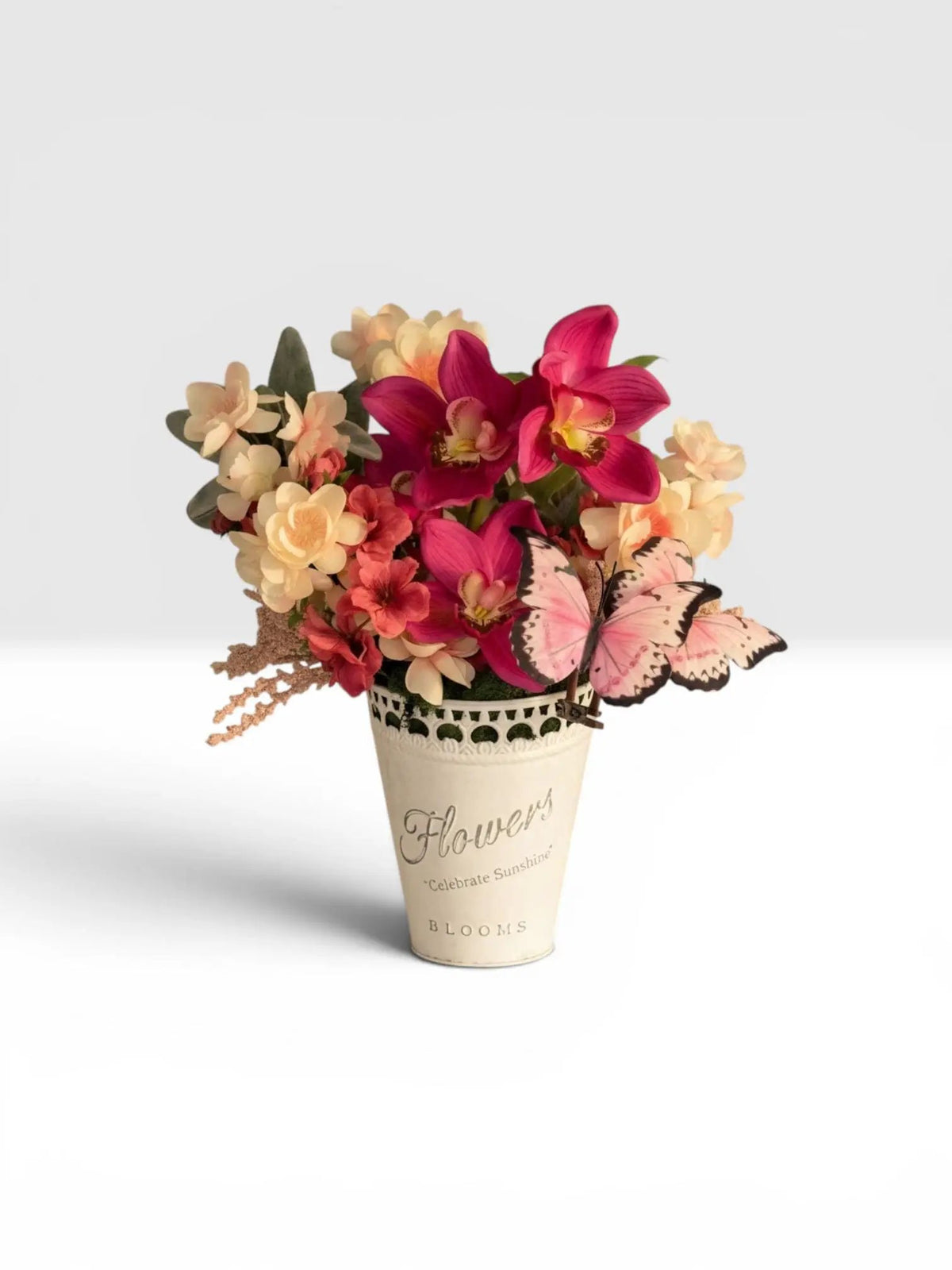 Tulu Prints & Designs Pink Orchid & Butterfly Arrangement — "Celebrate Sunshine" -