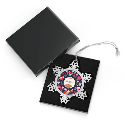 Printify Pewter Snowflake Christmas Ornament — Merry Holiday Tree Decoration - Holiday Ornaments Home Decor