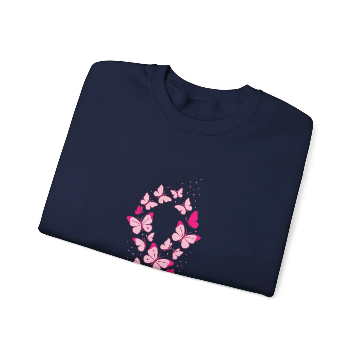 Printify Pink Butterfly Ribbon Sweatshirt | Breast Cancer Awareness, Support - Sweatshirts Sweatshirt