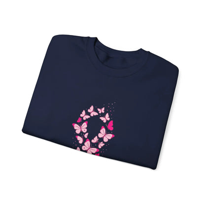 Printify Pink Butterfly Ribbon Sweatshirt | Breast Cancer Awareness, Support - Sweatshirts Sweatshirt