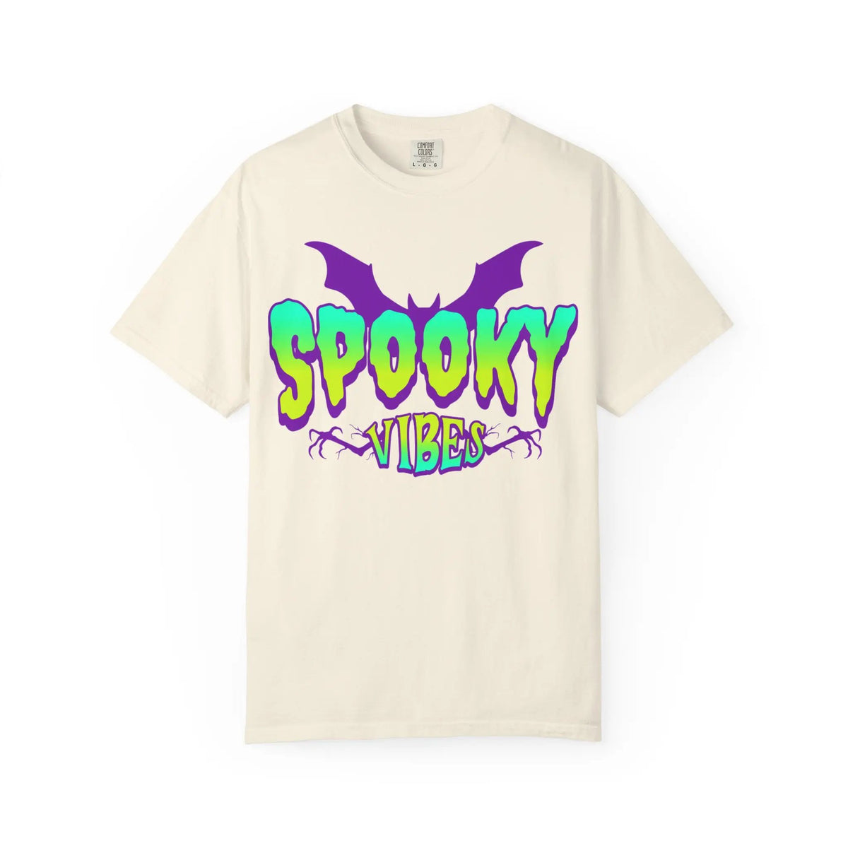 Printify Spooky Vibes T-Shirt — Neon Halloween Bat Graphic Tee - T-Shirts T-Shirt