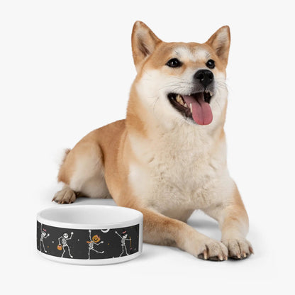 Printify Halloween Dancing Skeletons Pet Bowl — Festive Dog & Cat Food Bowl - Bowls Pets