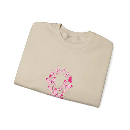 Printify Pink Butterfly Ribbon Sweatshirt | Breast Cancer Awareness, Support - Sweatshirts Sweatshirt
