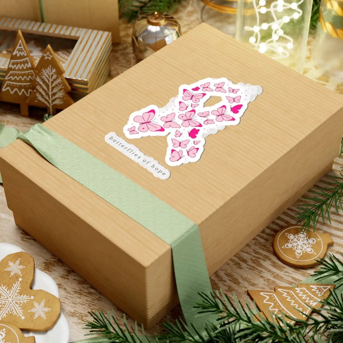 Printify Butterflies of Hope Ribbon Sticker | Breast Cancer Awareness, Pink Ribbon Kiss-Cut Sticker - Decorative Stickers Paper products