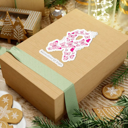 Printify Butterflies of Hope Ribbon Sticker | Breast Cancer Awareness, Pink Ribbon Kiss-Cut Sticker - Decorative Stickers Paper products