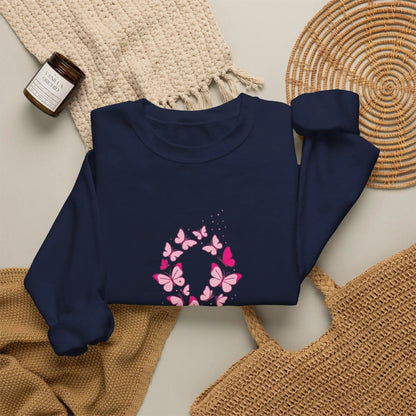 Printify Pink Butterfly Ribbon Sweatshirt | Breast Cancer Awareness, Support - Sweatshirts Sweatshirt