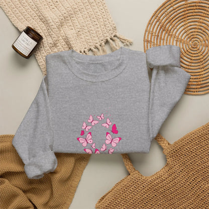 Printify Pink Butterfly Ribbon Sweatshirt | Breast Cancer Awareness, Support - Sweatshirts Sweatshirt