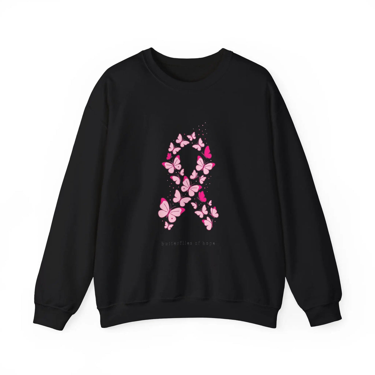 Printify Pink Butterfly Ribbon Sweatshirt | Breast Cancer Awareness, Support - Sweatshirts Sweatshirt