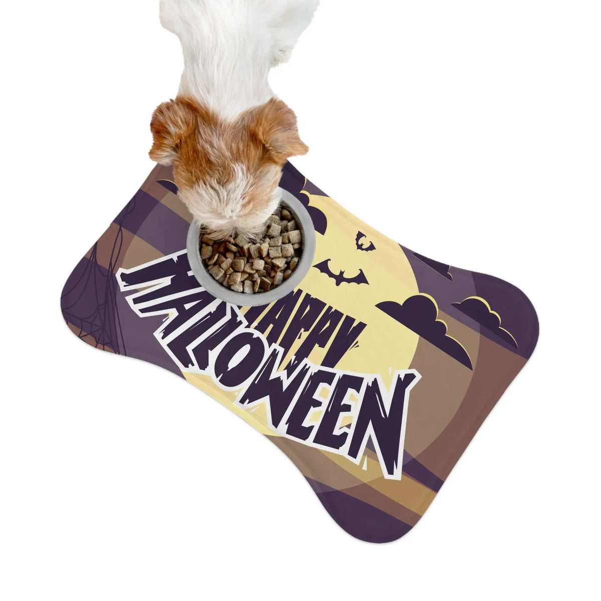 Printify Happy Halloween Pet Feeding Mat — Spooky Moon & Bats Placemat for Dogs & Cats - Pet Bowl Mats Pets