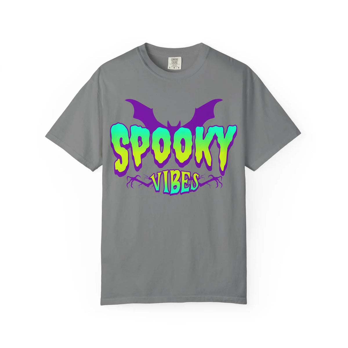 Printify Spooky Vibes T-Shirt — Neon Halloween Bat Graphic Tee - T-Shirts T-Shirt