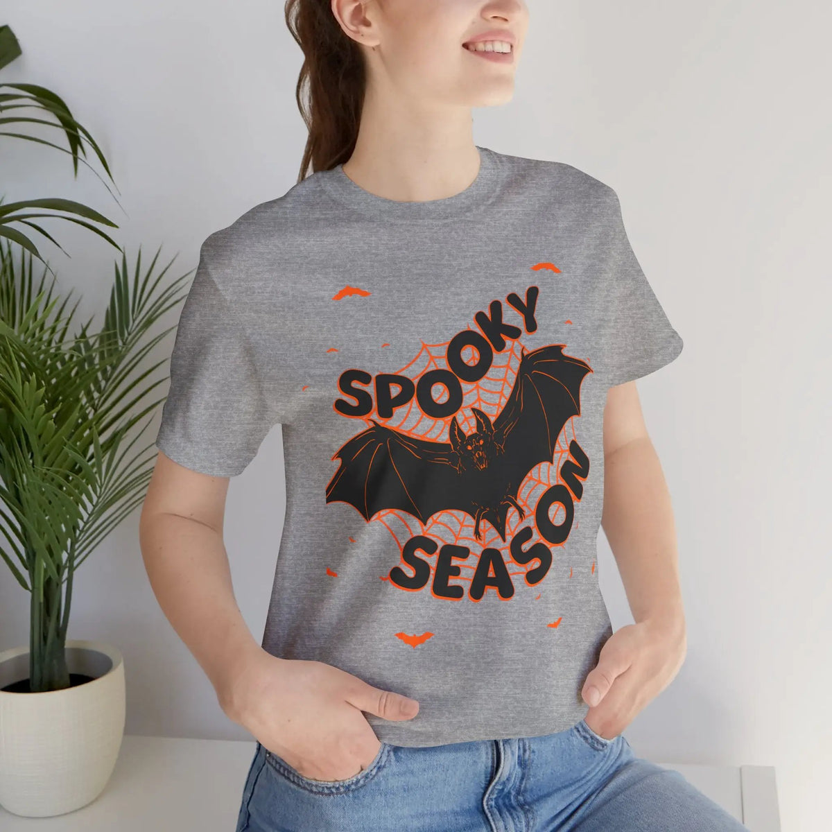 Printify Spooky Season Bat Graphic Halloween Tshirt Lightweight Soft Tee - T-Shirts T-Shirt