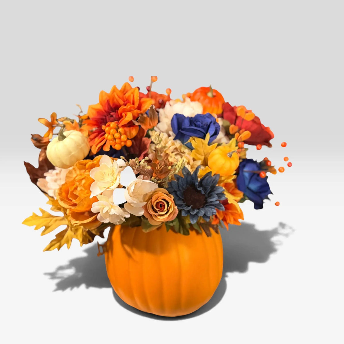 Tulu Prints & Designs Handmade Pumpkin Floral Arrangement | "Blessed" Typography on side | "Thankful" on opposite side - Artificial Flora Home Decor