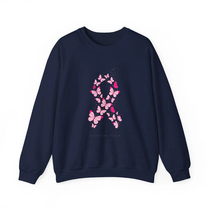 Printify Pink Butterfly Ribbon Sweatshirt | Breast Cancer Awareness, Support - Sweatshirts Sweatshirt