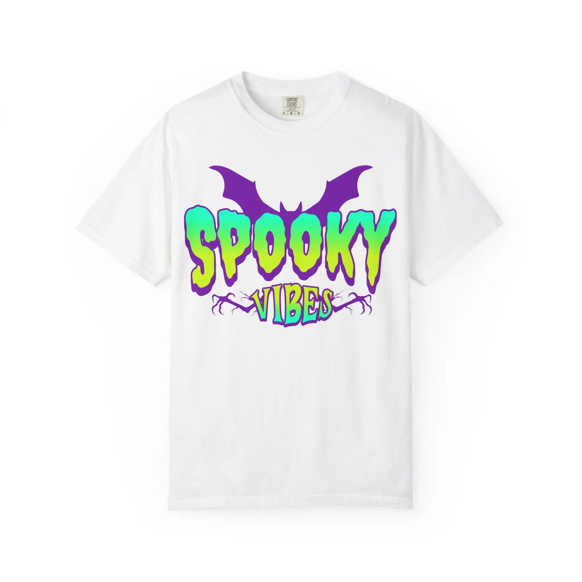 Printify Spooky Vibes T-Shirt — Neon Halloween Bat Graphic Tee - T-Shirts T-Shirt