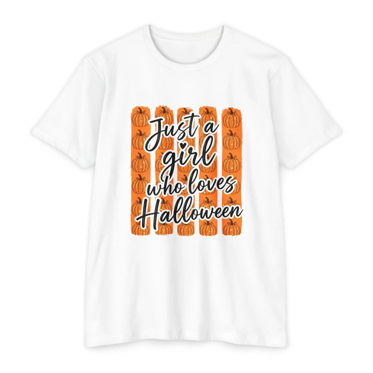 Printify Halloween T-Shirt - "Just a Girl Who Loves Halloween" Pumpkin Graphic Tee - T-Shirts T-Shirt