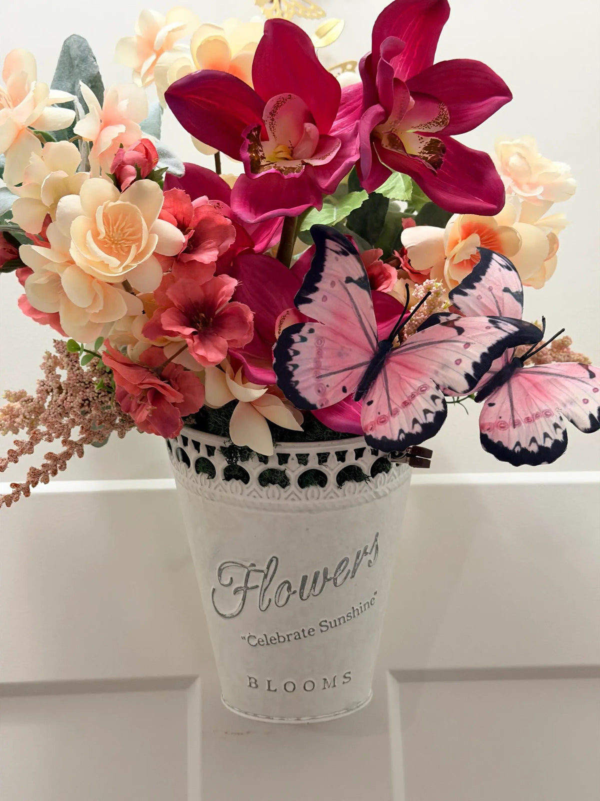 Tulu Prints & Designs Pink Orchid & Butterfly Arrangement — "Celebrate Sunshine" -