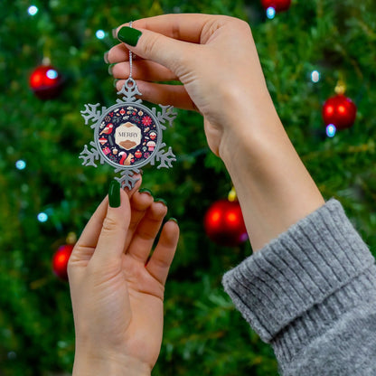 Printify Pewter Snowflake Christmas Ornament — Merry Holiday Tree Decoration - Holiday Ornaments Home Decor