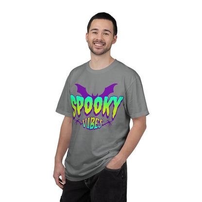 Printify Spooky Vibes T-Shirt — Neon Halloween Bat Graphic Tee - T-Shirts T-Shirt