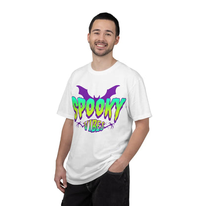 Printify Spooky Vibes T-Shirt — Neon Halloween Bat Graphic Tee - T-Shirts T-Shirt