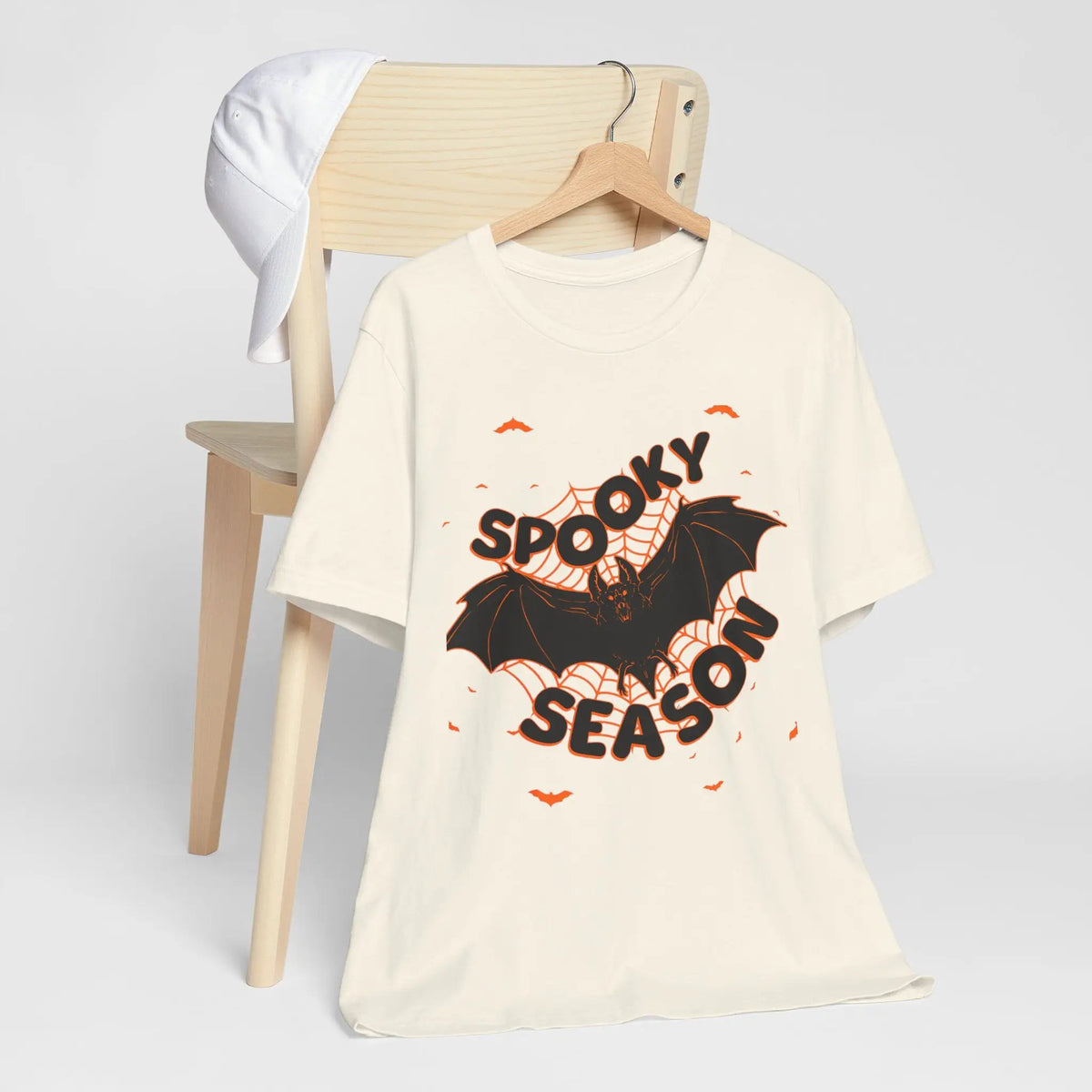 Printify Spooky Season Bat Graphic Halloween Tshirt Lightweight Soft Tee - T-Shirts T-Shirt