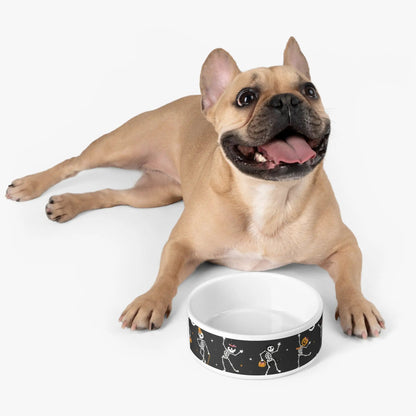 Printify Halloween Dancing Skeletons Pet Bowl — Festive Dog & Cat Food Bowl - Bowls Pets