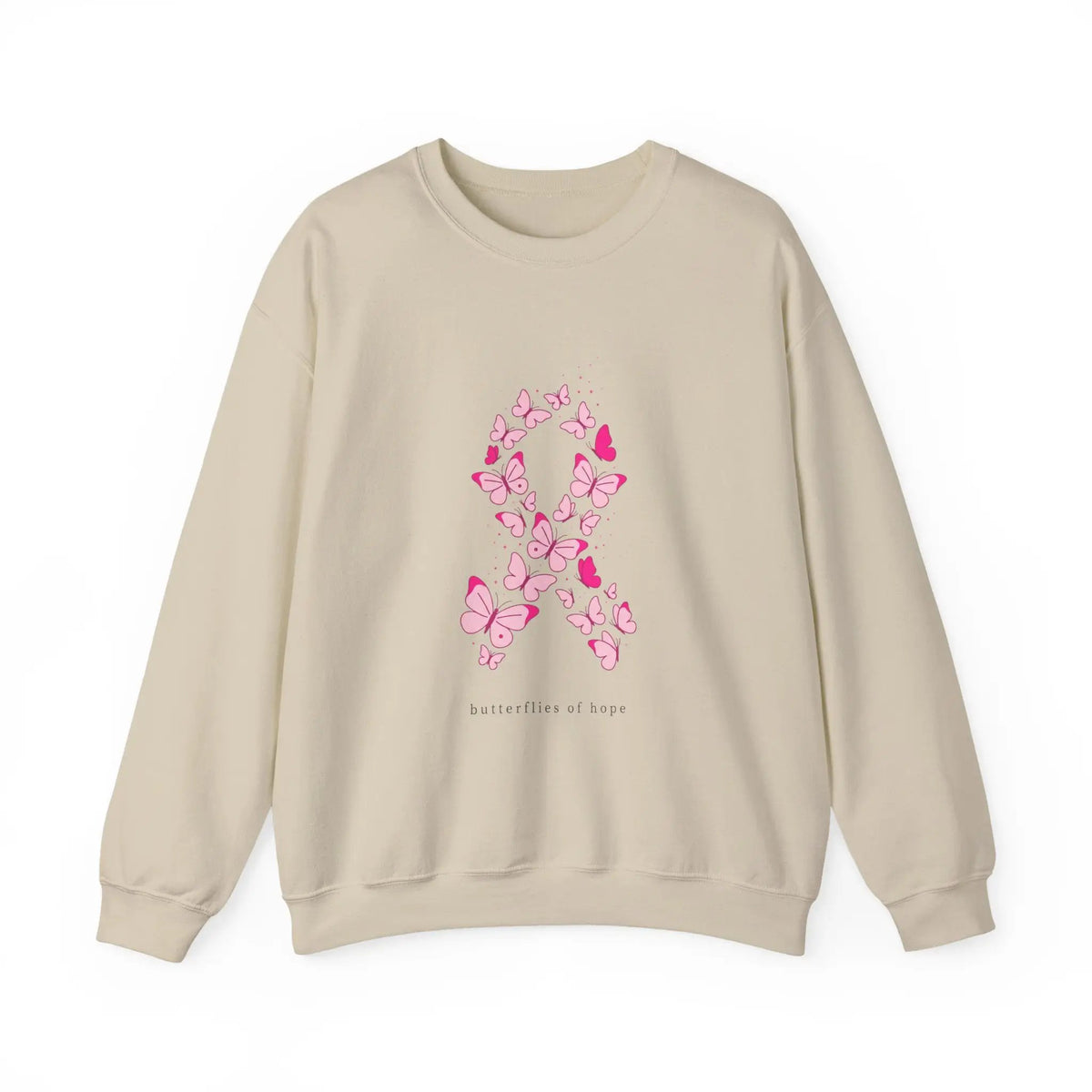 Printify Pink Butterfly Ribbon Sweatshirt | Breast Cancer Awareness, Support - Sweatshirts Sweatshirt