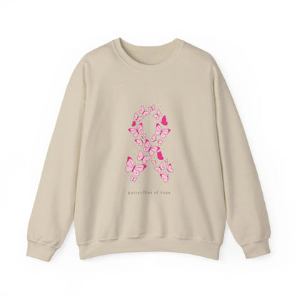 Printify Pink Butterfly Ribbon Sweatshirt | Breast Cancer Awareness, Support - Sweatshirts Sweatshirt