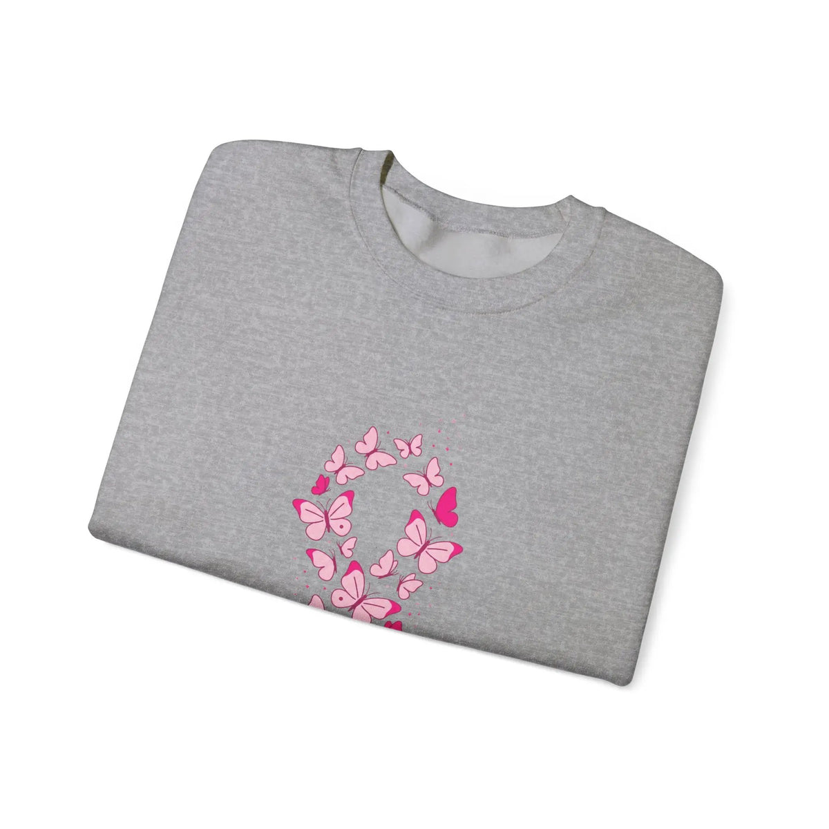 Printify Pink Butterfly Ribbon Sweatshirt | Breast Cancer Awareness, Support - Sweatshirts Sweatshirt