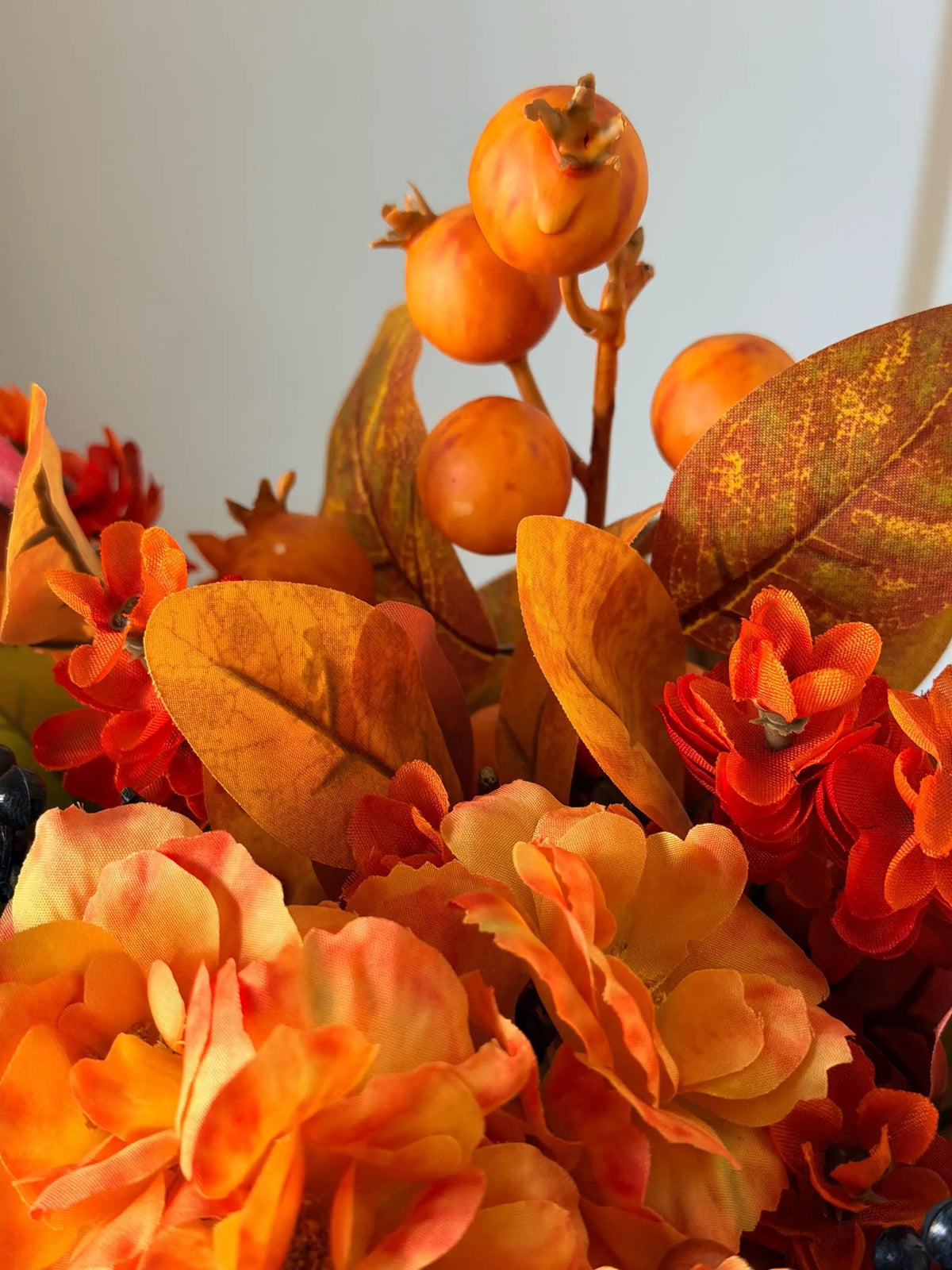 Tulu Prints & Designs Handmade Fall Floral Arrangement | Burnt Orange, Navy Blue Farmhouse Tin Bucket -
