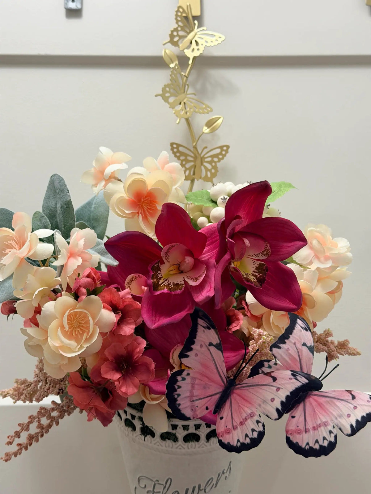 Tulu Prints & Designs Pink Orchid & Butterfly Arrangement — "Celebrate Sunshine" -