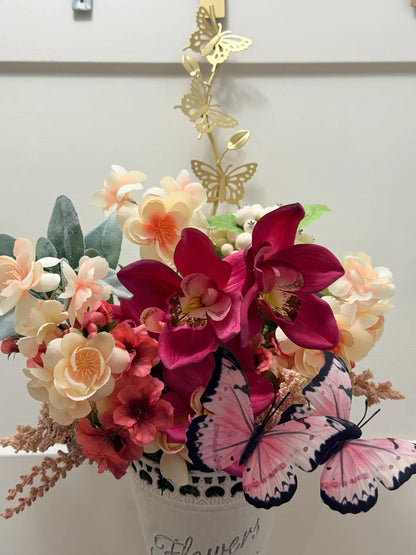 Tulu Prints & Designs Pink Orchid & Butterfly Arrangement — "Celebrate Sunshine" -