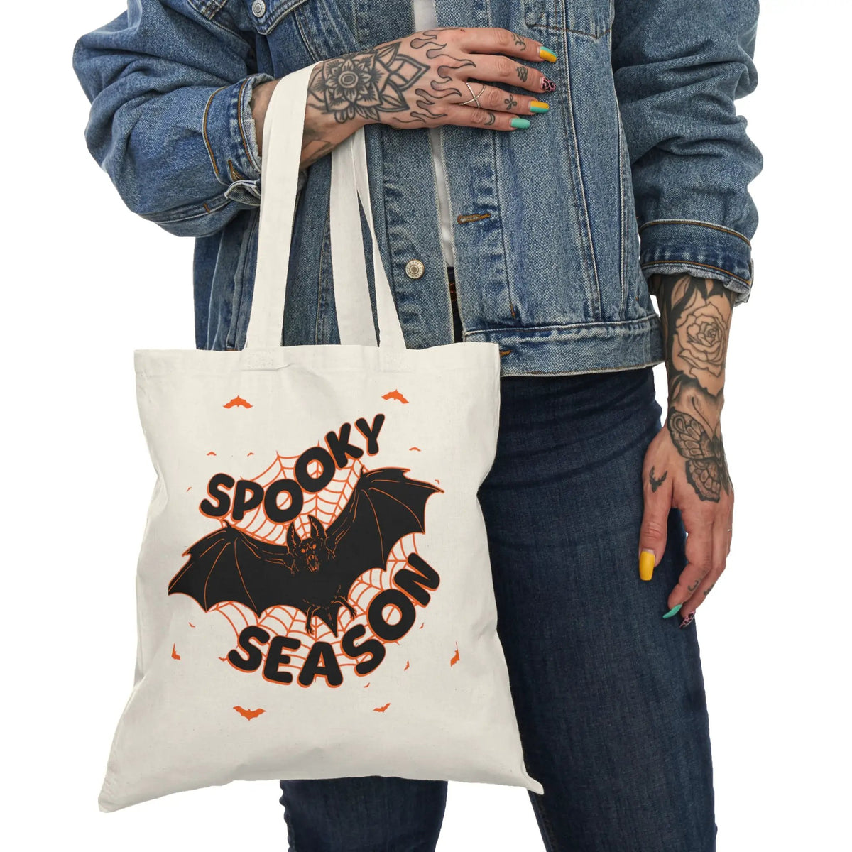 Printify Halloween Spooky Season Bat Cotton Canvas Reusable Grocery Tote Bag - Tote Bags Bags